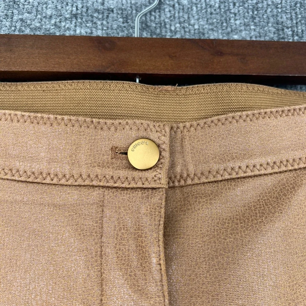 Chicos So Slimming Faux Leather Pants Women 2.5 L 14 Tan Straight Leg Chic